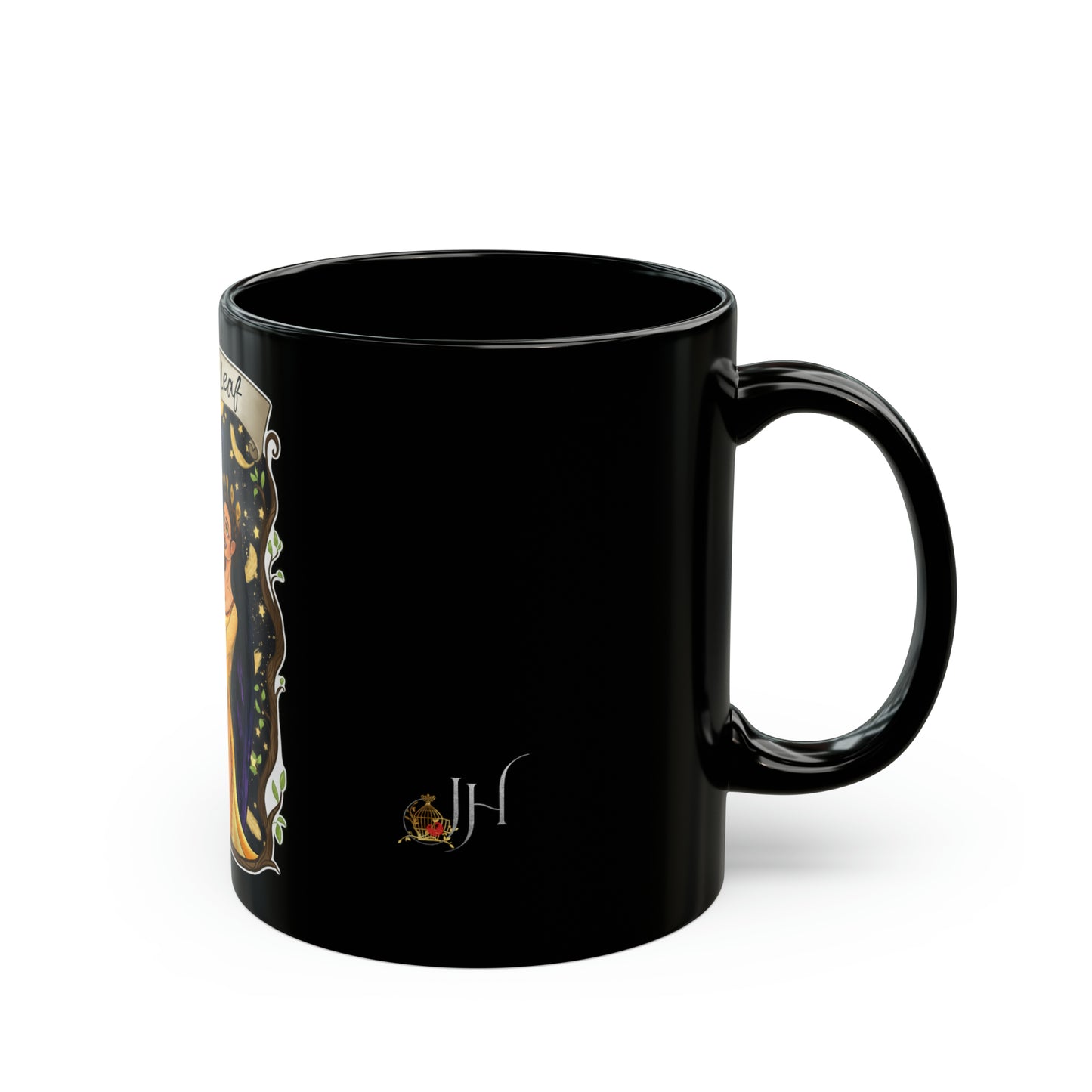 Arrow and Leaf Night Forest Black Mug