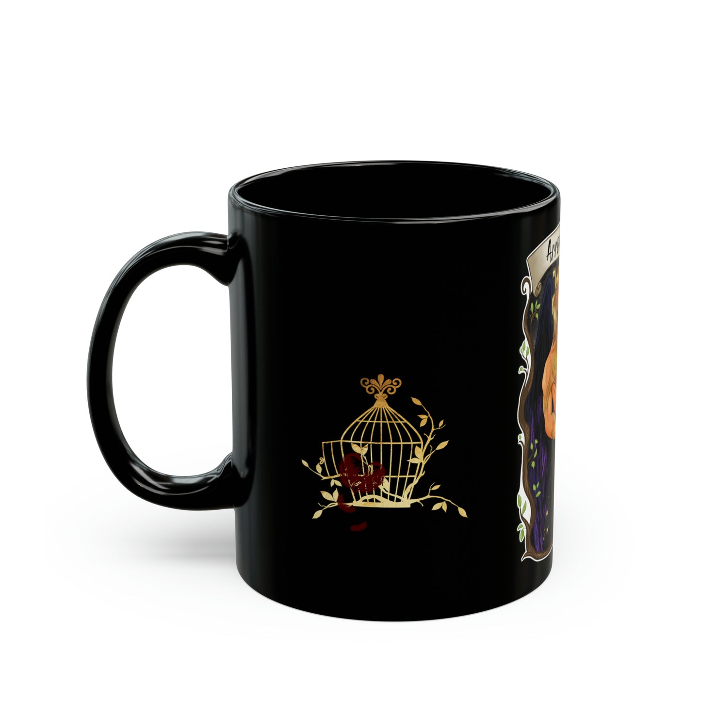 Arrow and Leaf Night Forest Black Mug