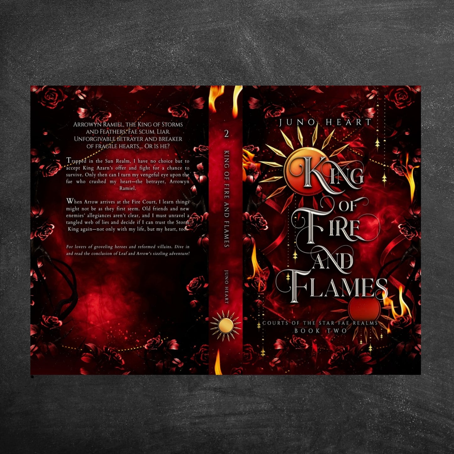 Paperback spread King of Fire and Flames by author Juno Heart