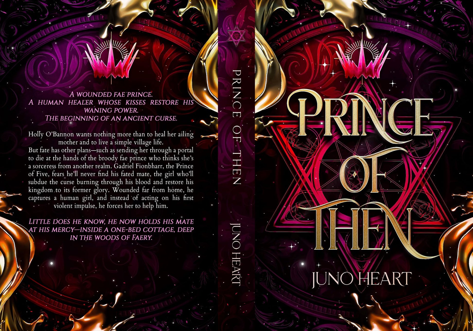 Prince of Then print cover full spread. A wounded fae prince. A determined human healer. A forbidden love destined to temper a terrible curse.